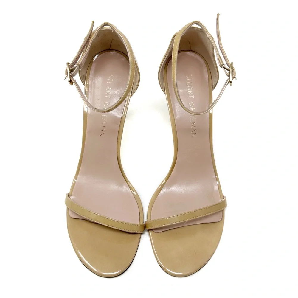 Stuart Weitzman | Nudistsong Strap Sandal‎ Patent Beige Size 9 105mm - Picture 5 of 13